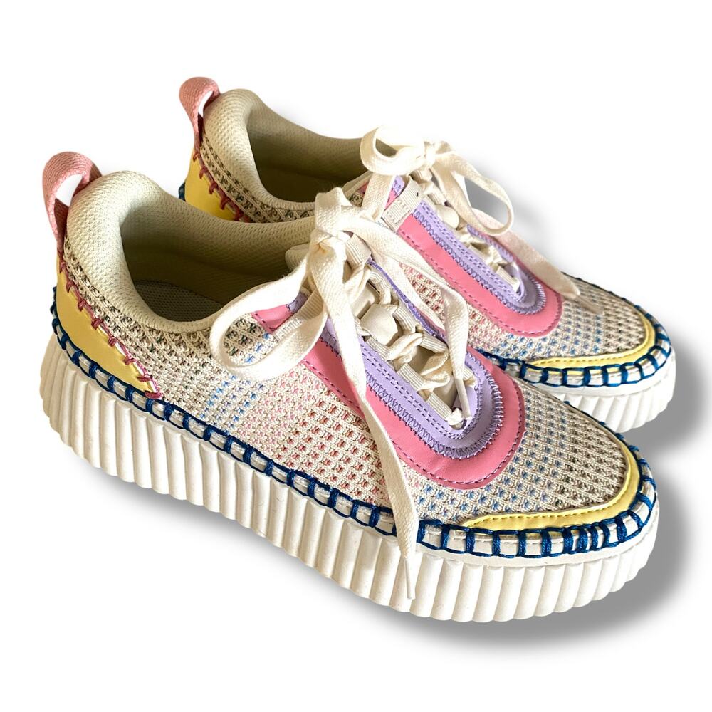 Vodvob Lace Up Platform Sneakers Women’s Sz 6.5 Pastel Multi Mesh Funky Artsy